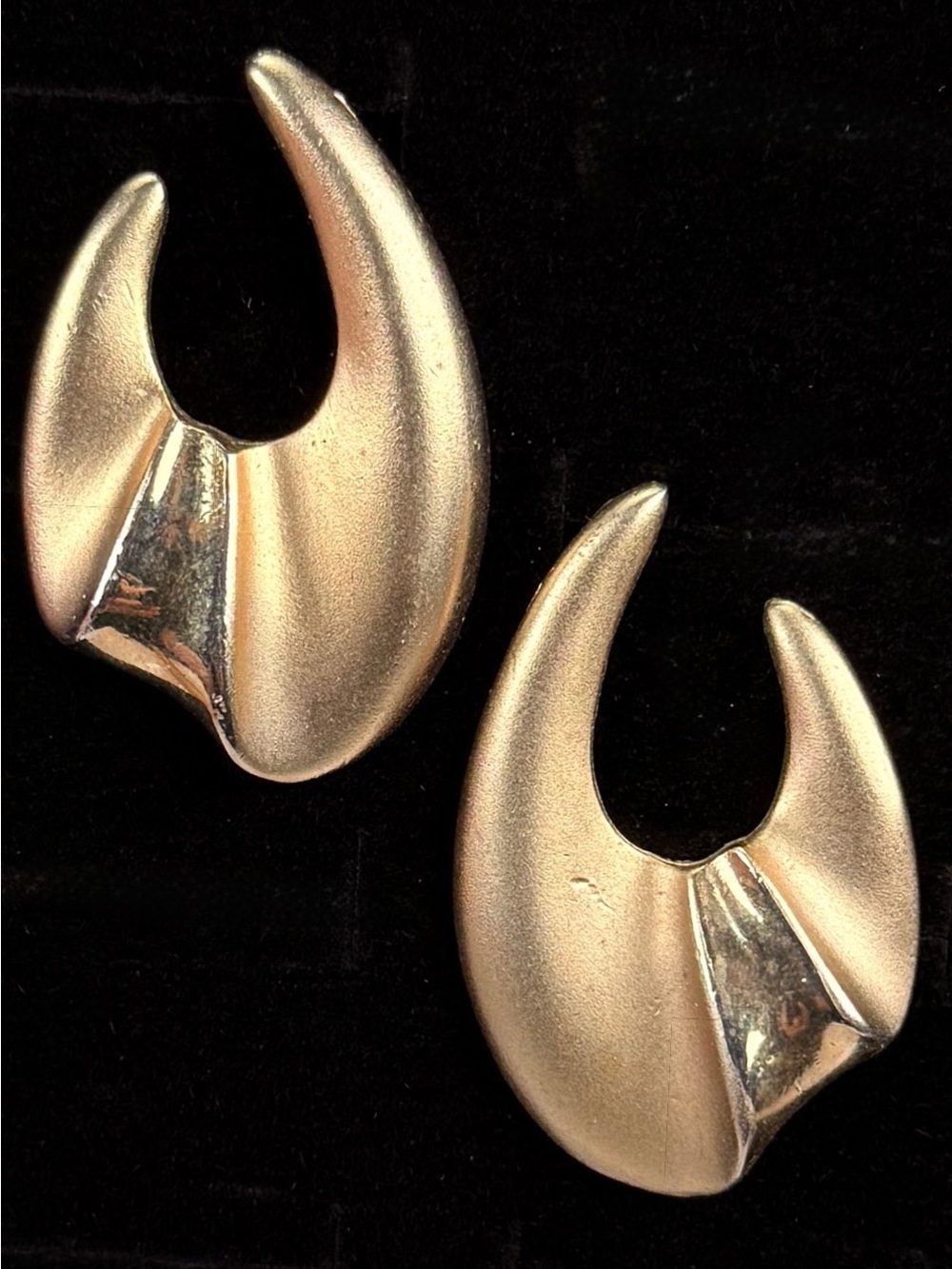 Vintage, aged, goldtone, interesting shaped weighted pierced earrings